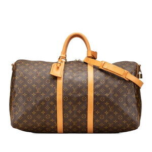 Louis Vuitton Monogram Keepall Boston Travel Bag Brown Leather